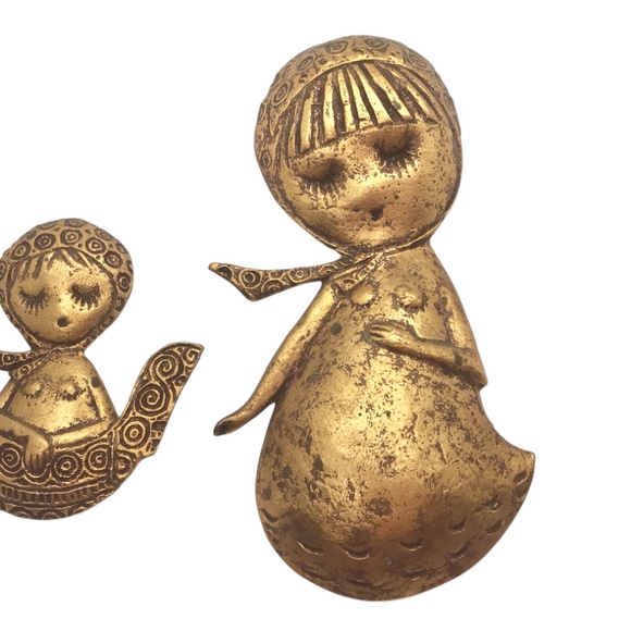 Vintage Burwood Style Gold Tone Wall Plaques – Cute Mid Century Modern Girl - Picture 4 of 15